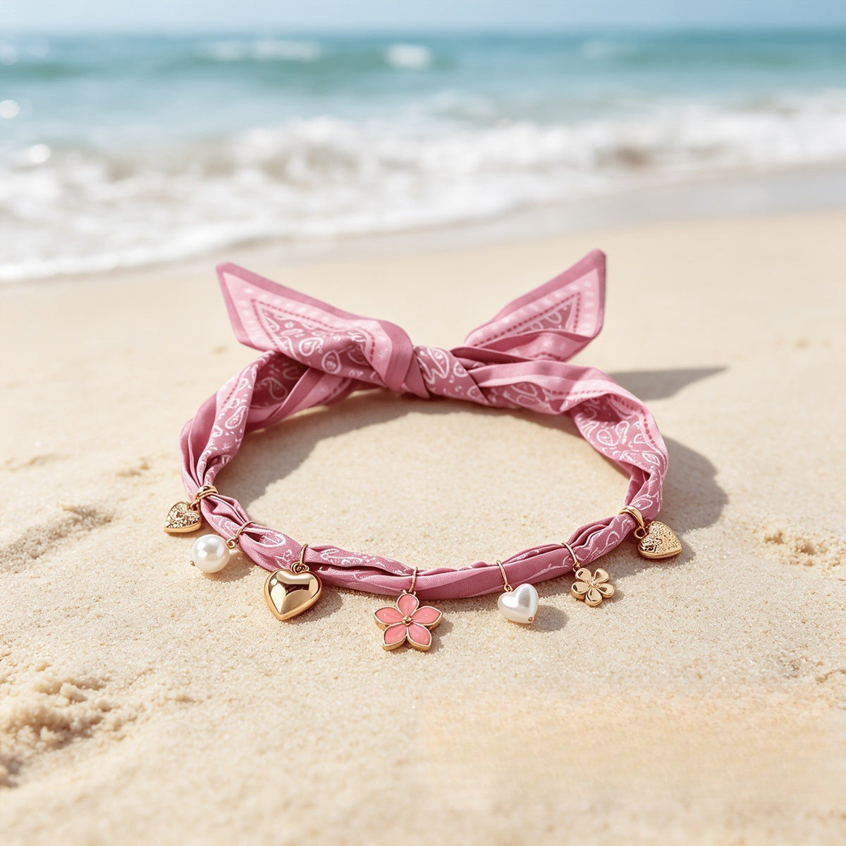 Boho Pink Floral Scarf Charm Necklace