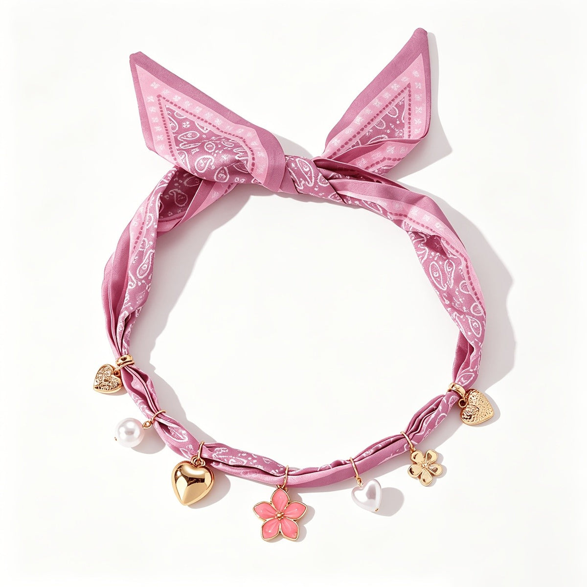 Boho Pink Floral Scarf Charm Necklace