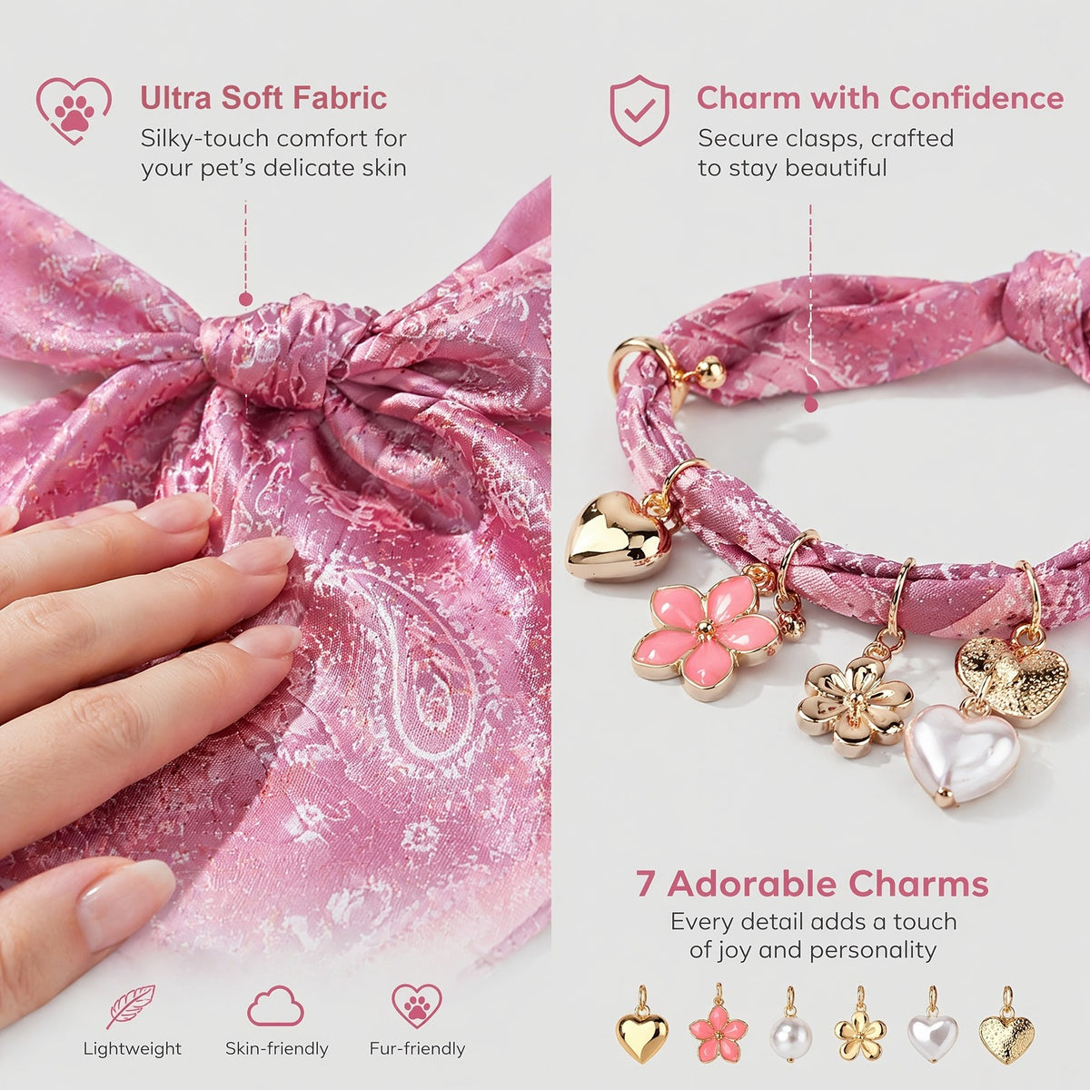 Boho Pink Floral Scarf Charm Necklace