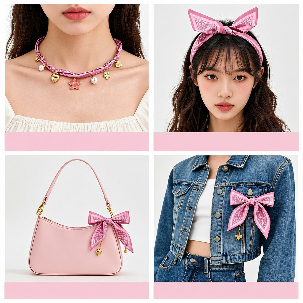 Boho Pink Floral Scarf Charm Necklace