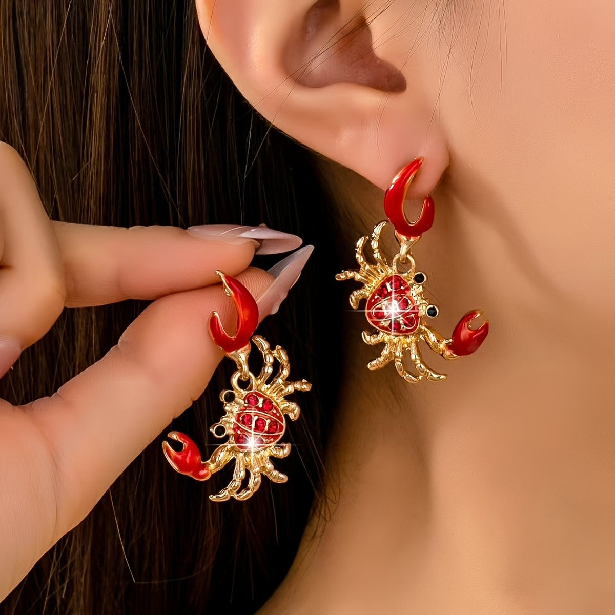 18k Boho Red Crab Earrings
