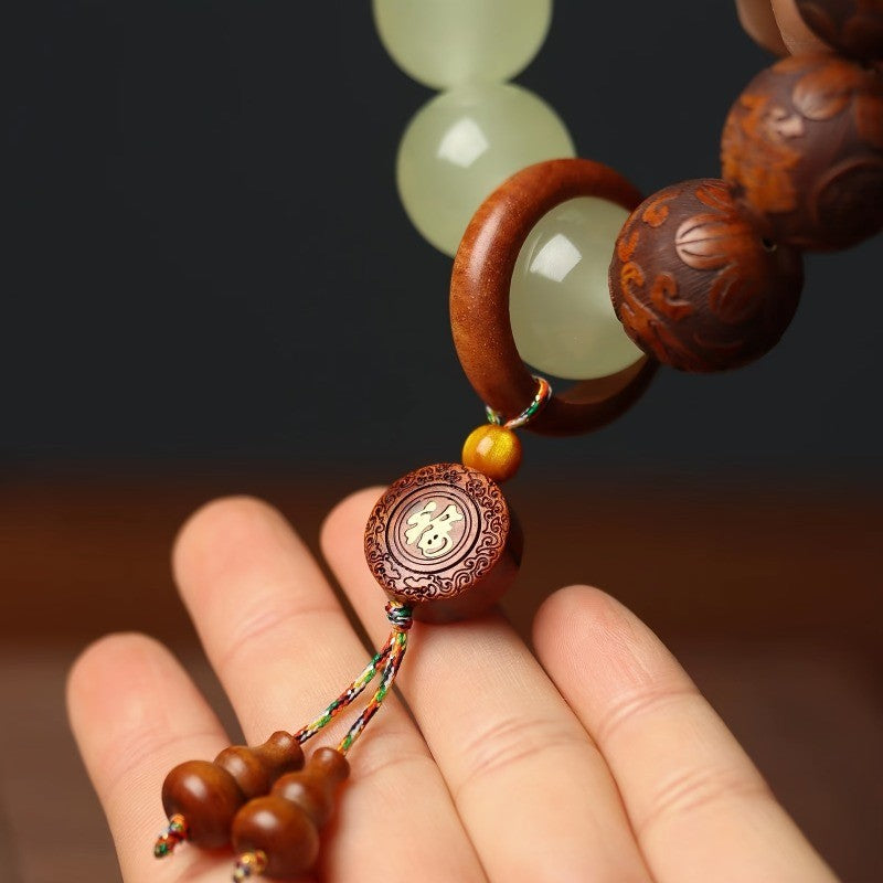Vintage Carved Wood Imitation Jade Bracelet