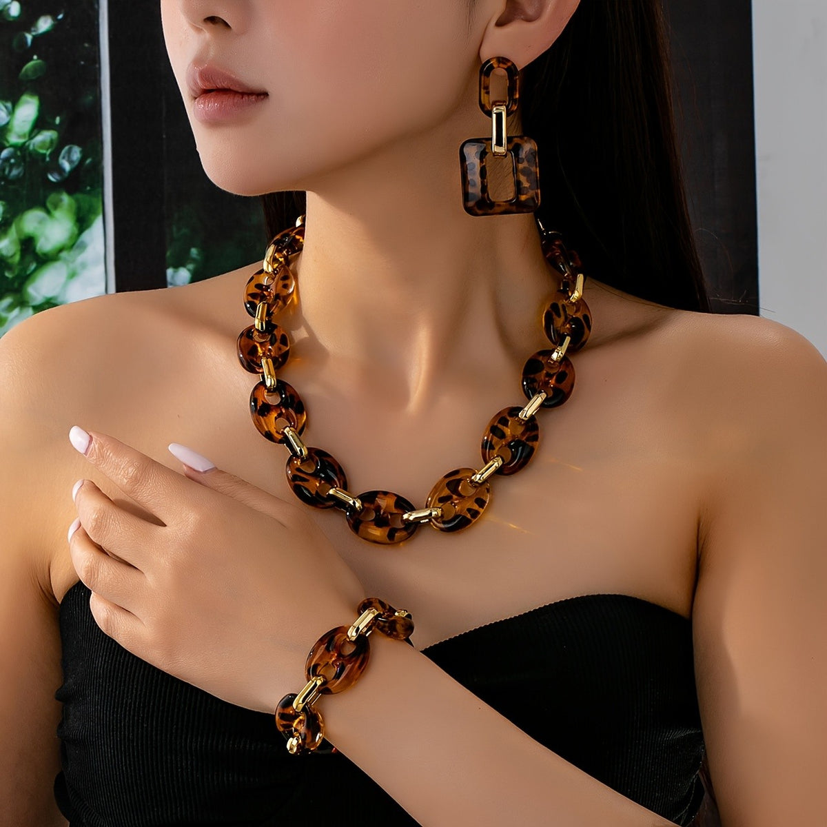 Classy Leopard Print Resin Chain Set