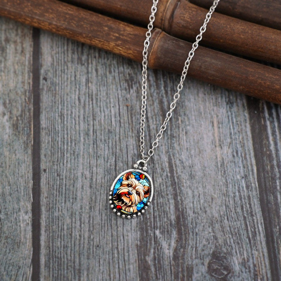 Classy Stained Glass Dog Necklace