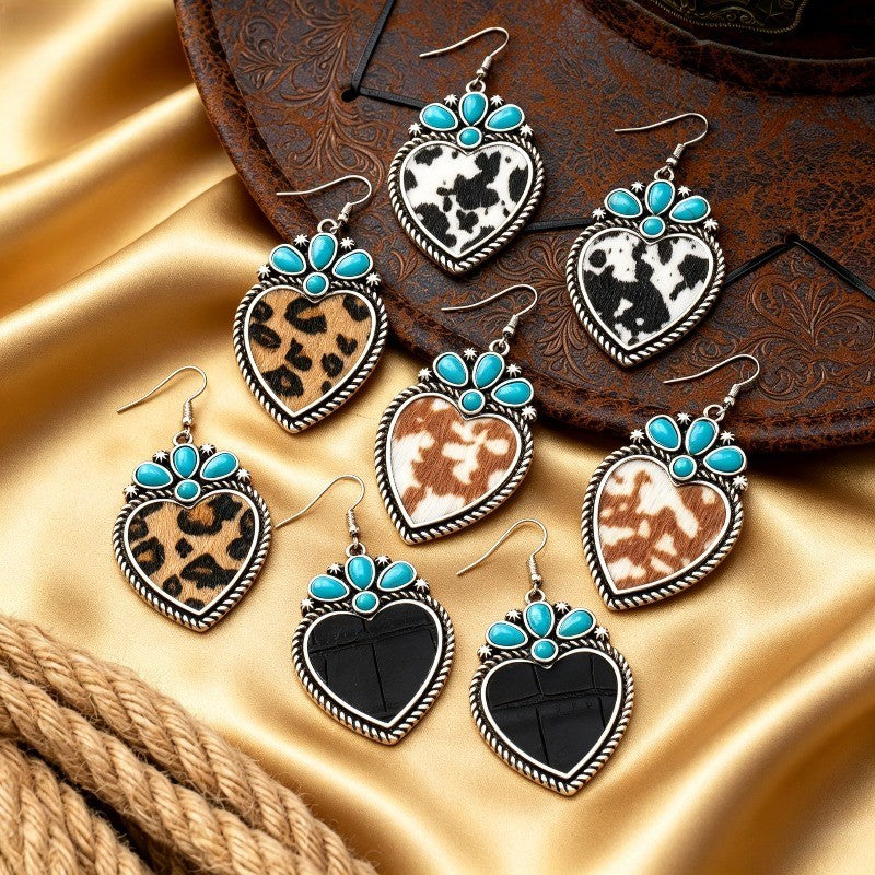 8pc Boho Turquoise Heart Earring Set