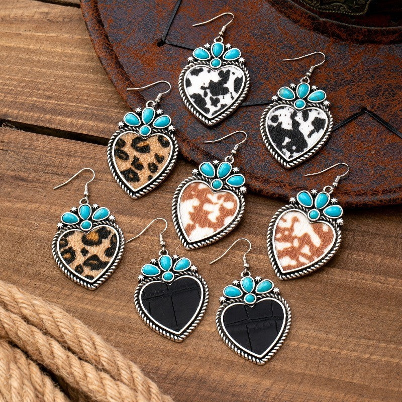 8pc Boho Turquoise Heart Earring Set