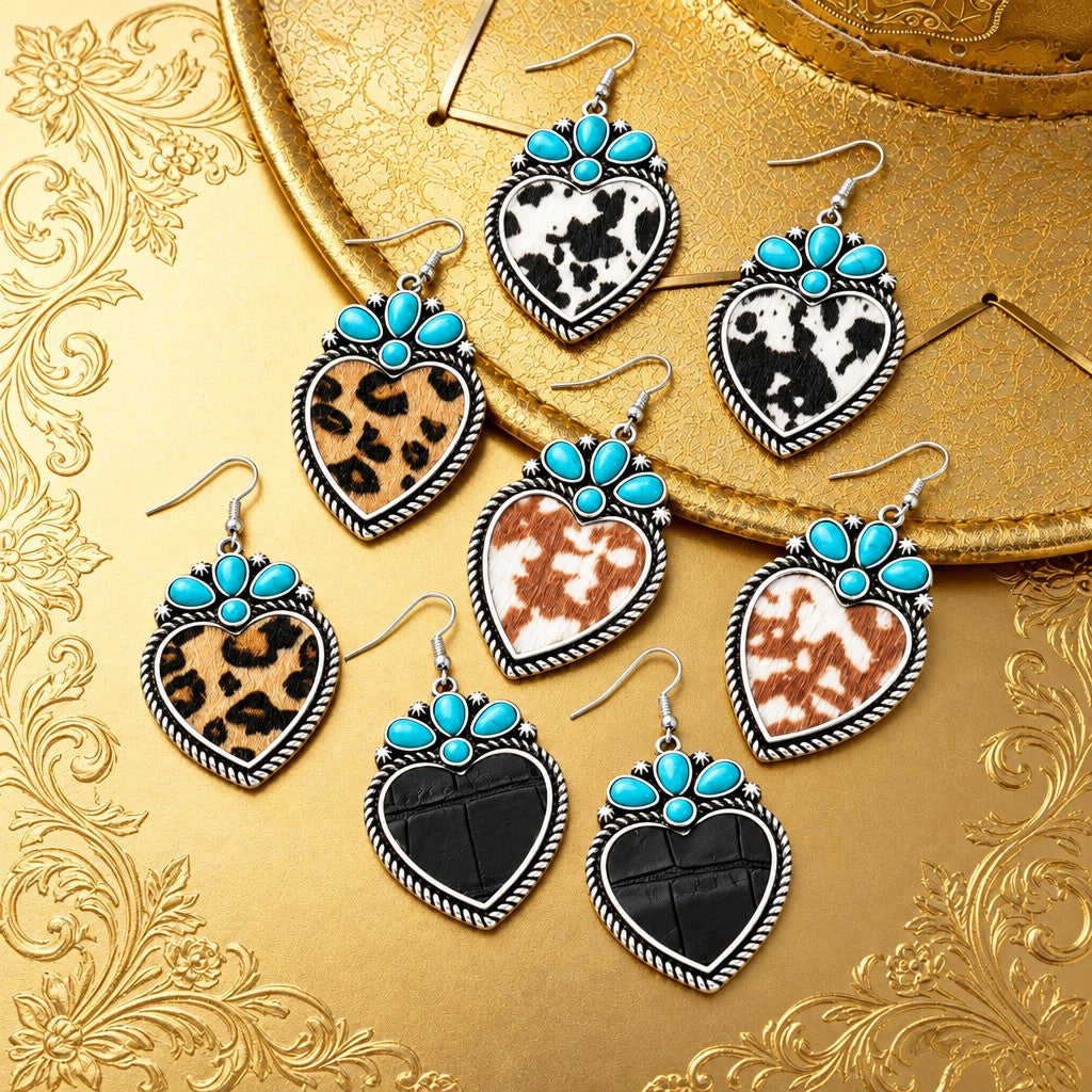 8pc Boho Turquoise Heart Earring Set