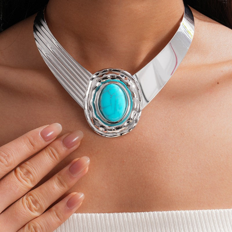 Boho Turquoise Collar Necklace, Ring, Bracelet & Earring Set