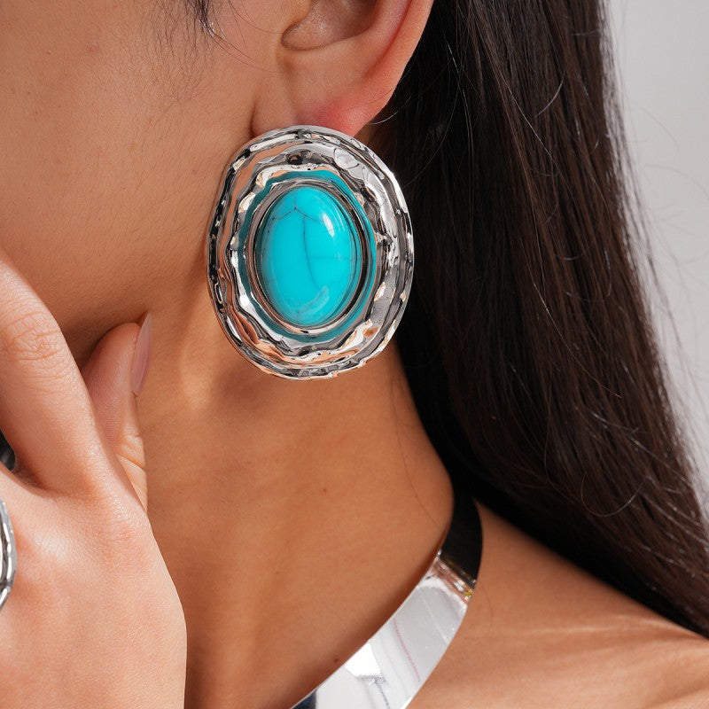 Boho Turquoise Collar Necklace, Ring, Bracelet & Earring Set