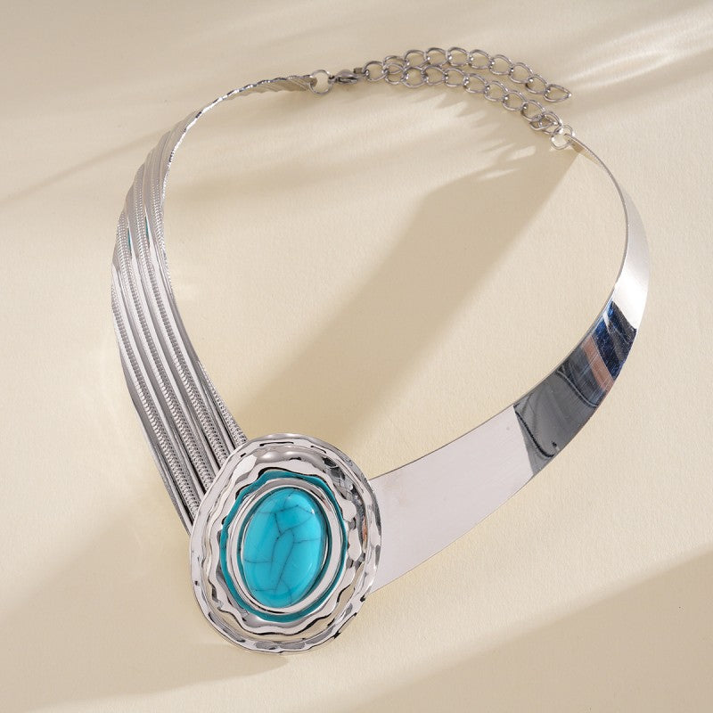 Boho Turquoise Collar Necklace, Ring, Bracelet & Earring Set