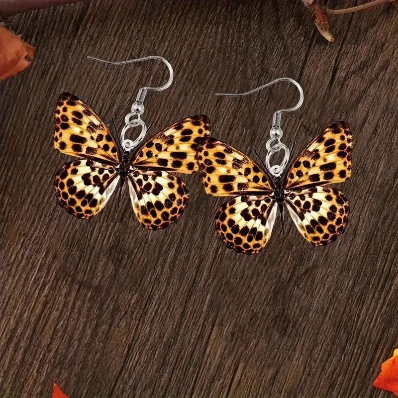 Boho Leopard Print Butterfly Earrings