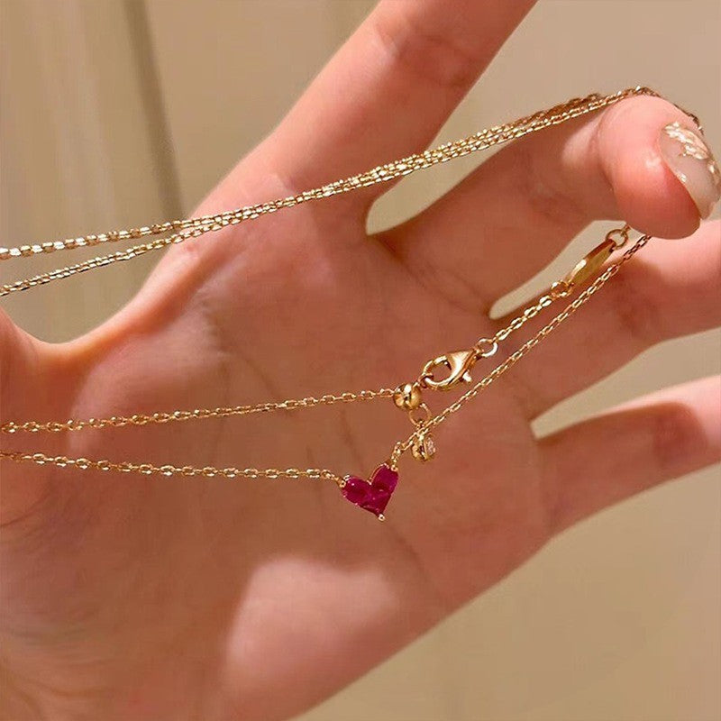 Dainty Ruby Red Heart Necklace