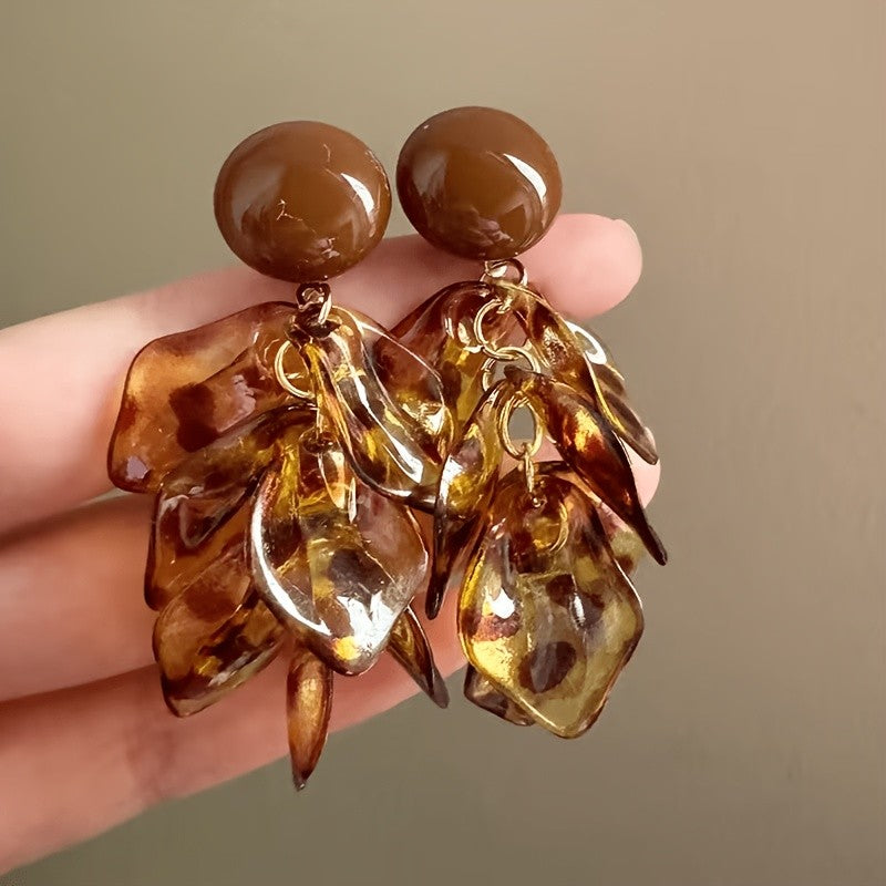 Tortoise Acrylic Leaf Drop Earrings