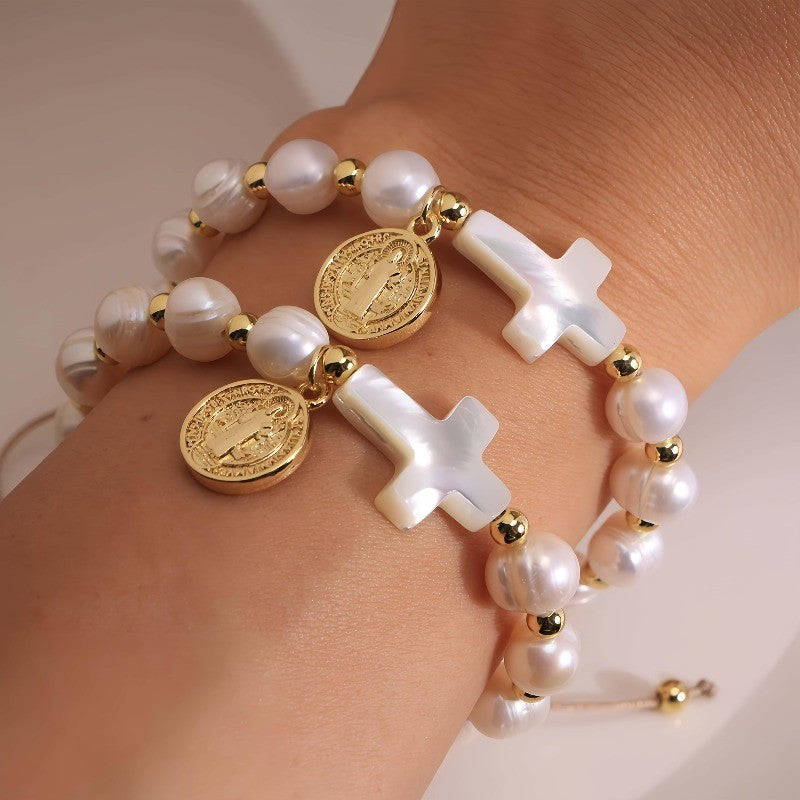 Boho Pearl Cross Bracelet