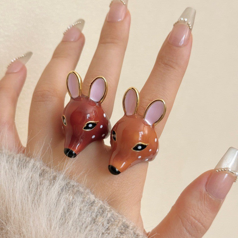 Cute Enamel Fawn Open Ring