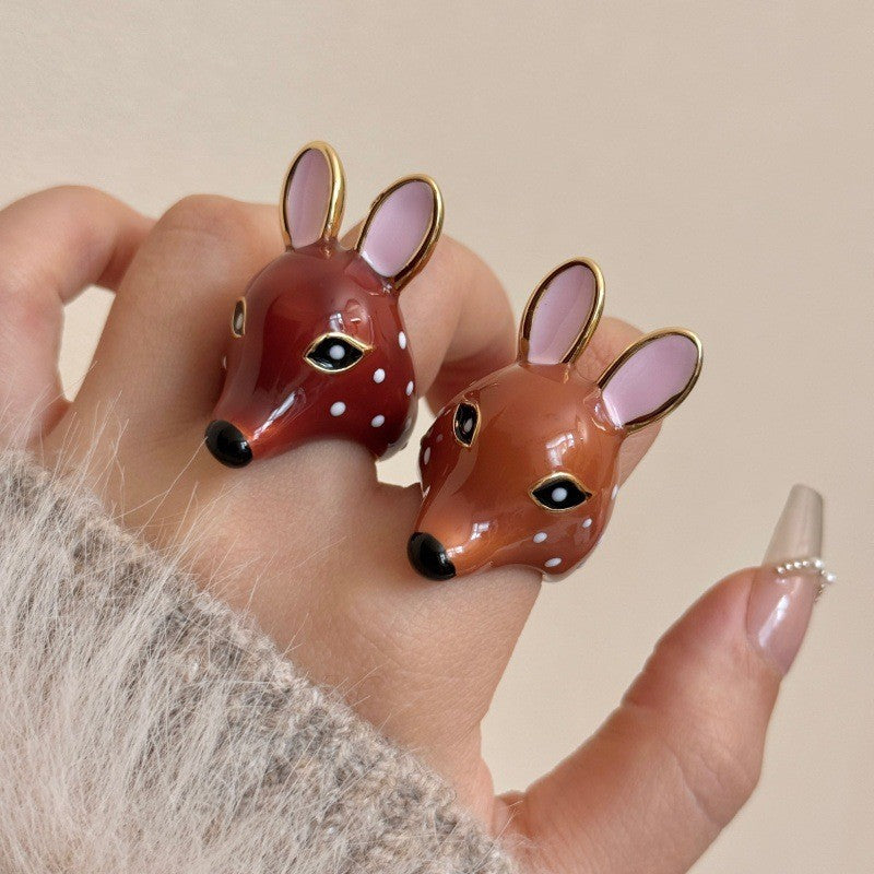 Cute Enamel Fawn Open Ring