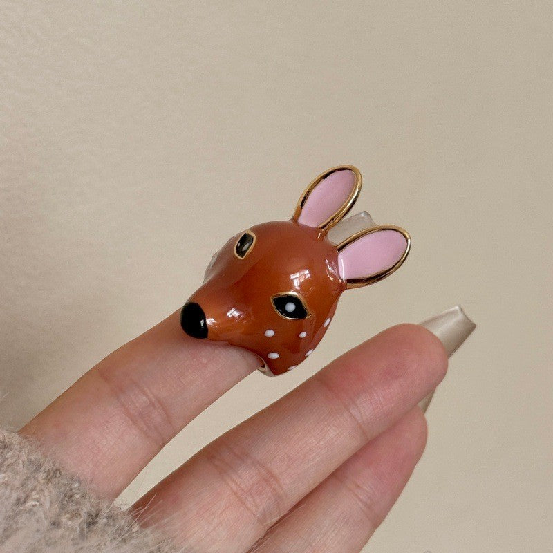 Cute Enamel Fawn Open Ring
