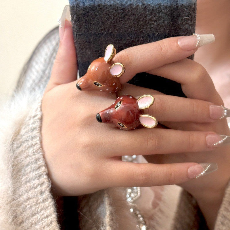 Cute Enamel Fawn Open Ring