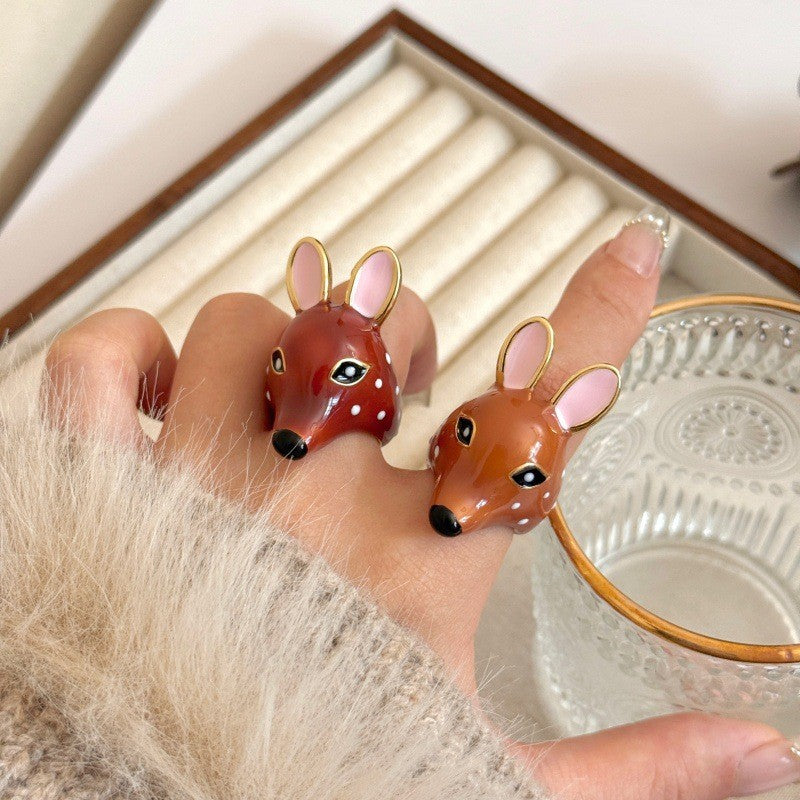 Cute Enamel Fawn Open Ring
