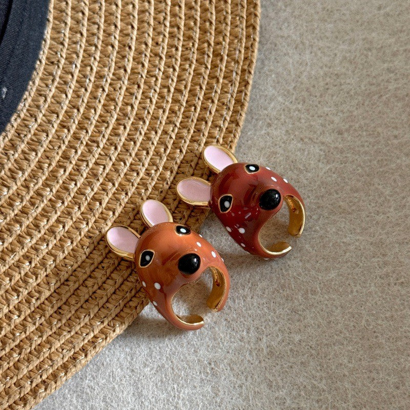 Cute Enamel Fawn Open Ring