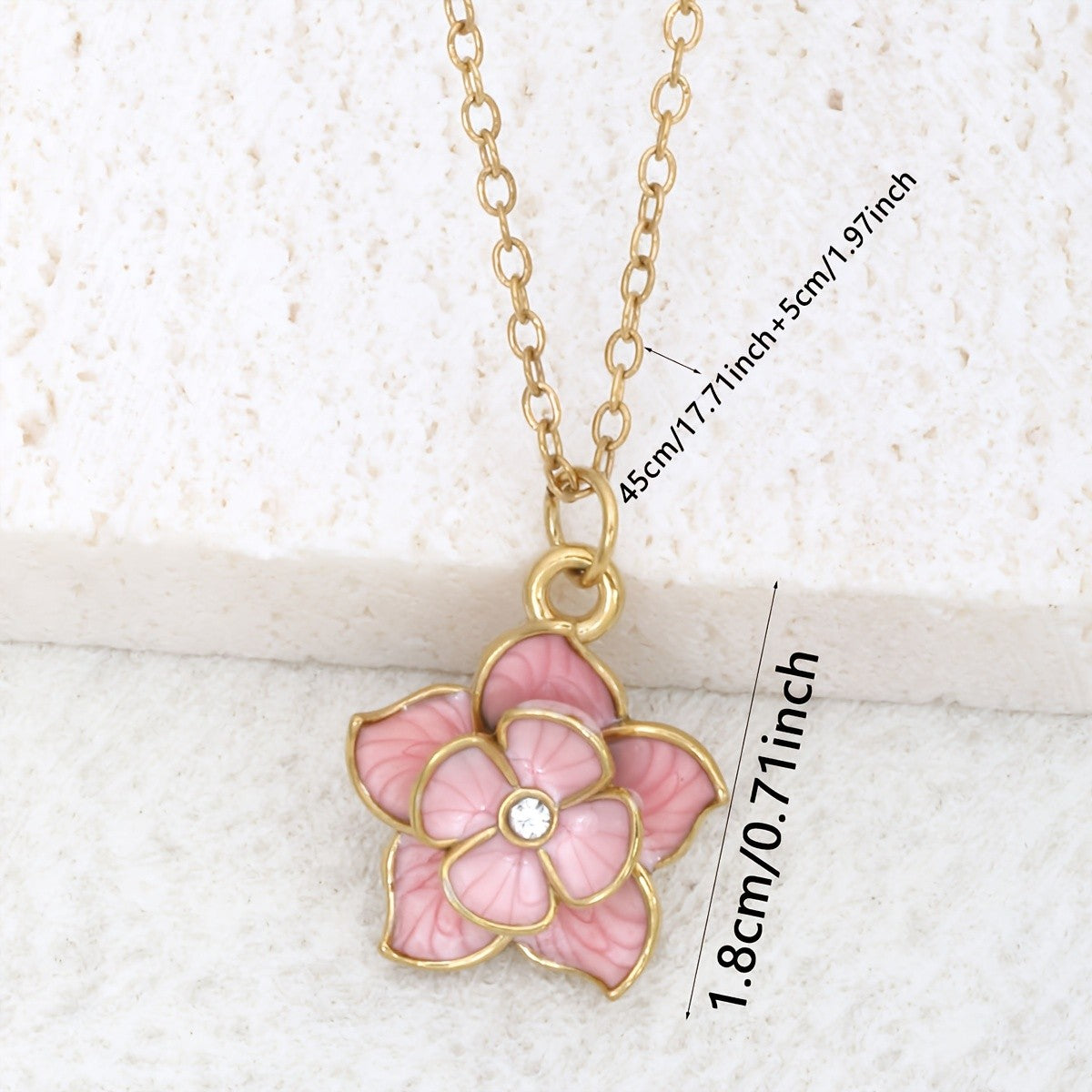 18k Romantic Pink Enamel Flower Necklace