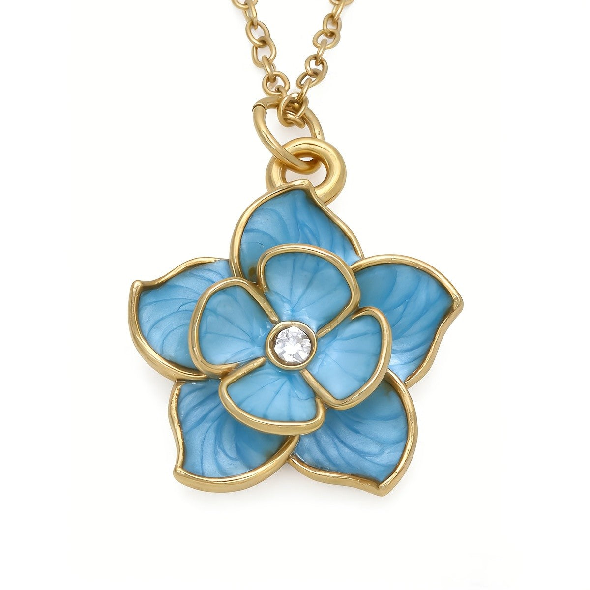 18k Romantic Pink Enamel Flower Necklace