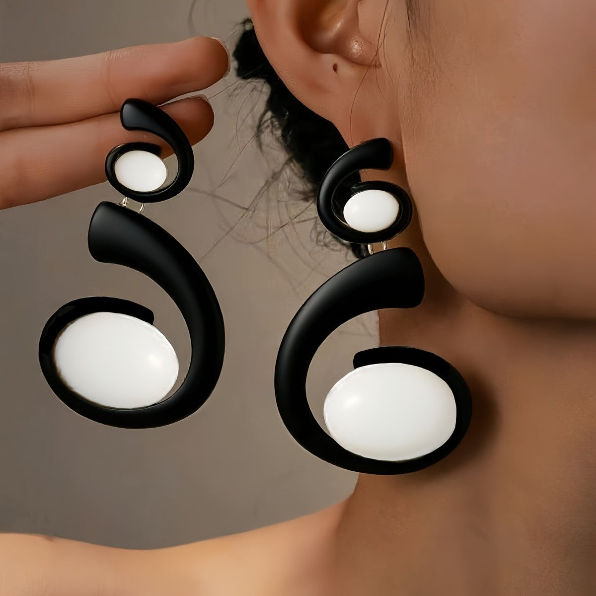 Classy Black Spiral Acrylic Drop Earrings
