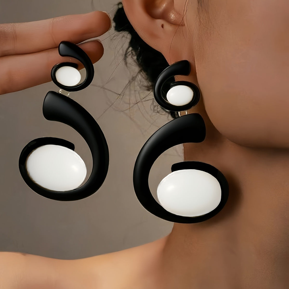 Classy Black Spiral Acrylic Drop Earrings