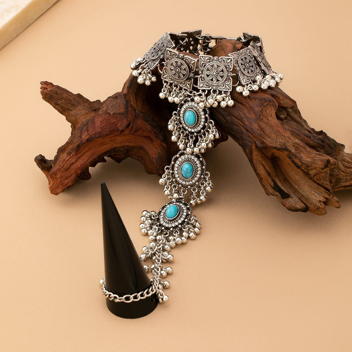 Boho Turquoise Stone Hand Chain Bracelet