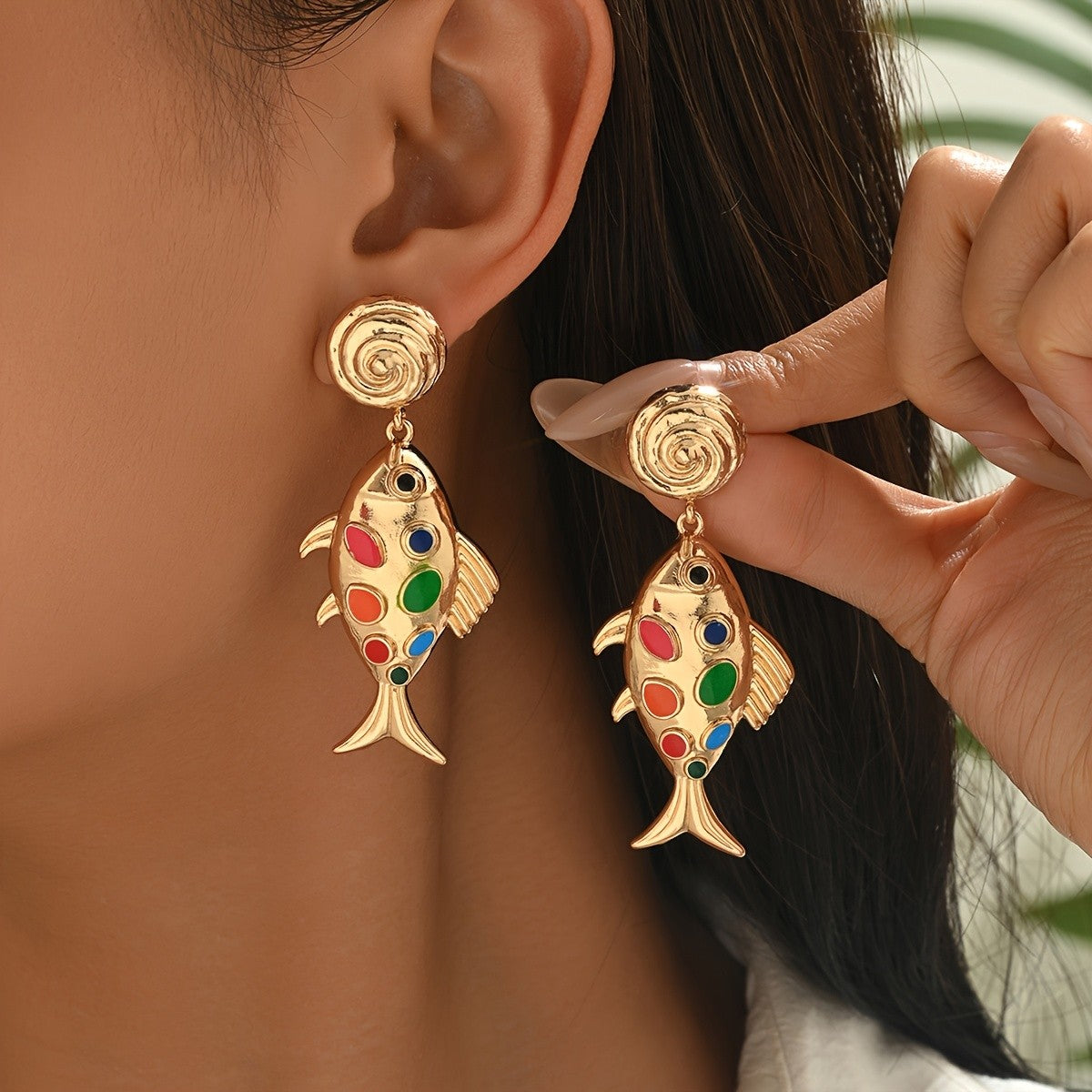 Classy Enamel Fish Drop Earrings