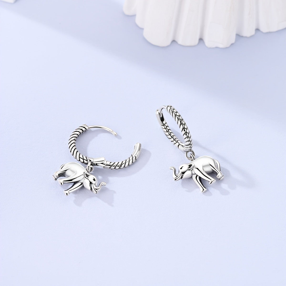 Dainty Elephant Charm Hoop Earrings