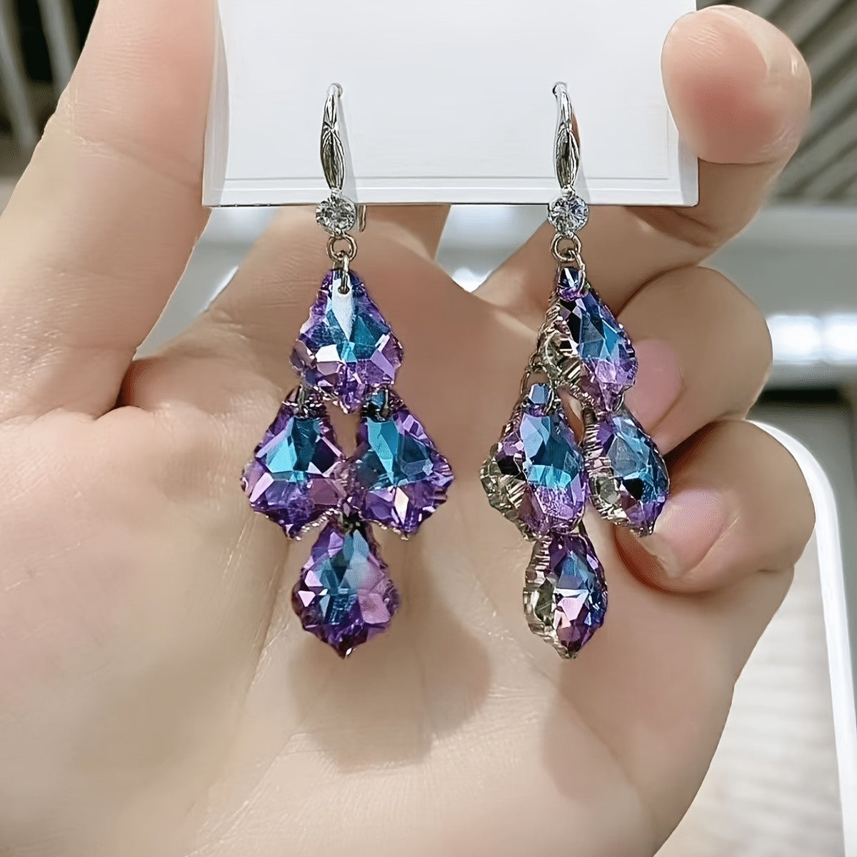 Elegant Royal Blue Crystal Drop Earrings