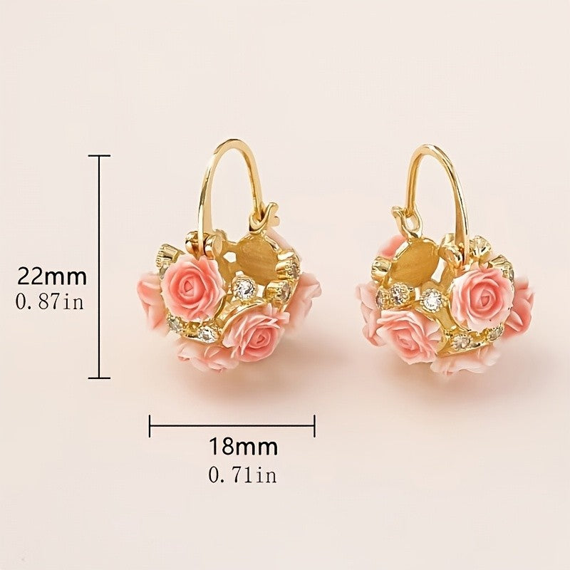 18k Romantic Rose Flower Hoop Earrings