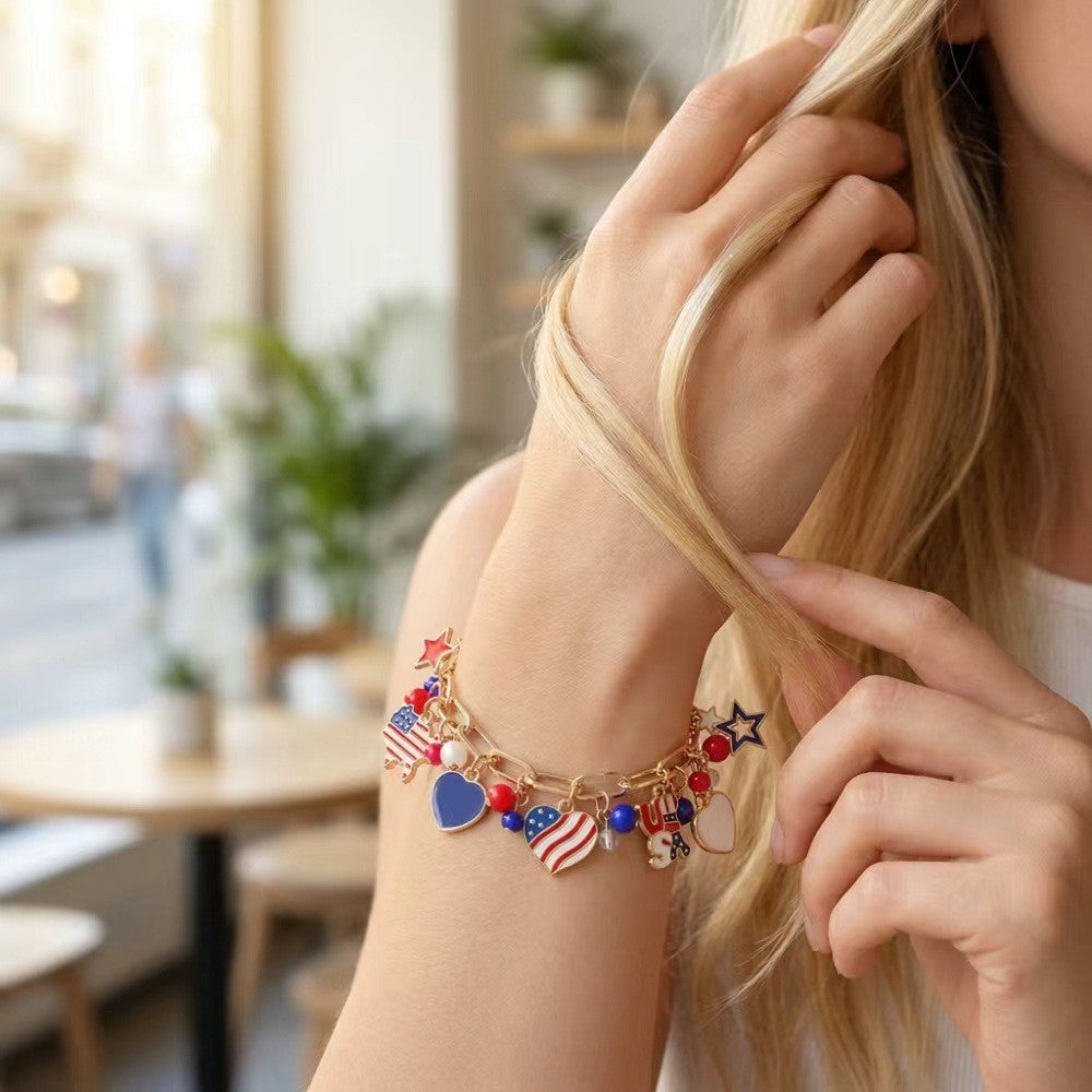 Patriotic American Flag Charm Bracelet