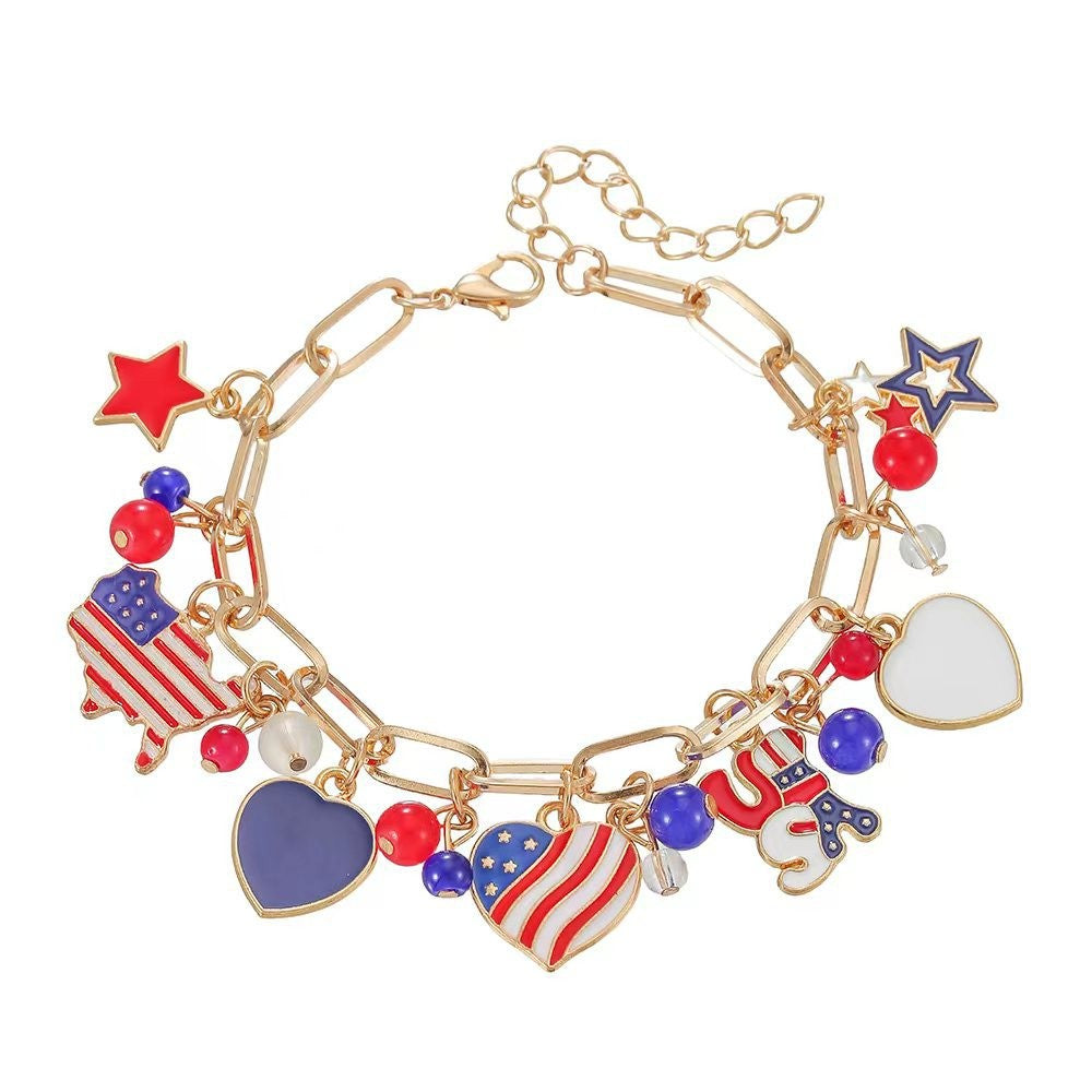 Patriotic American Flag Charm Bracelet