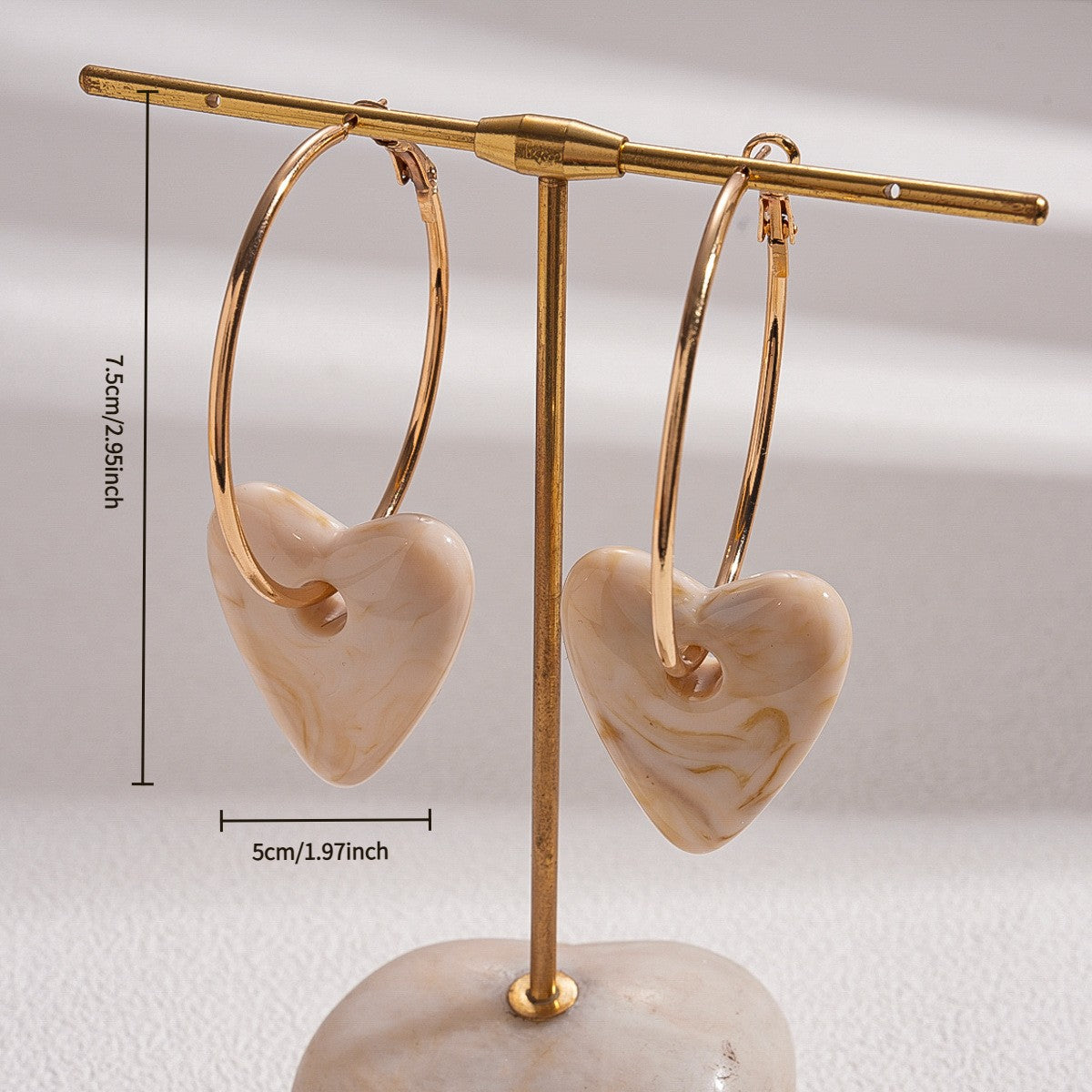 Elegant Marbled Acrylic Heart Hoop Earrings