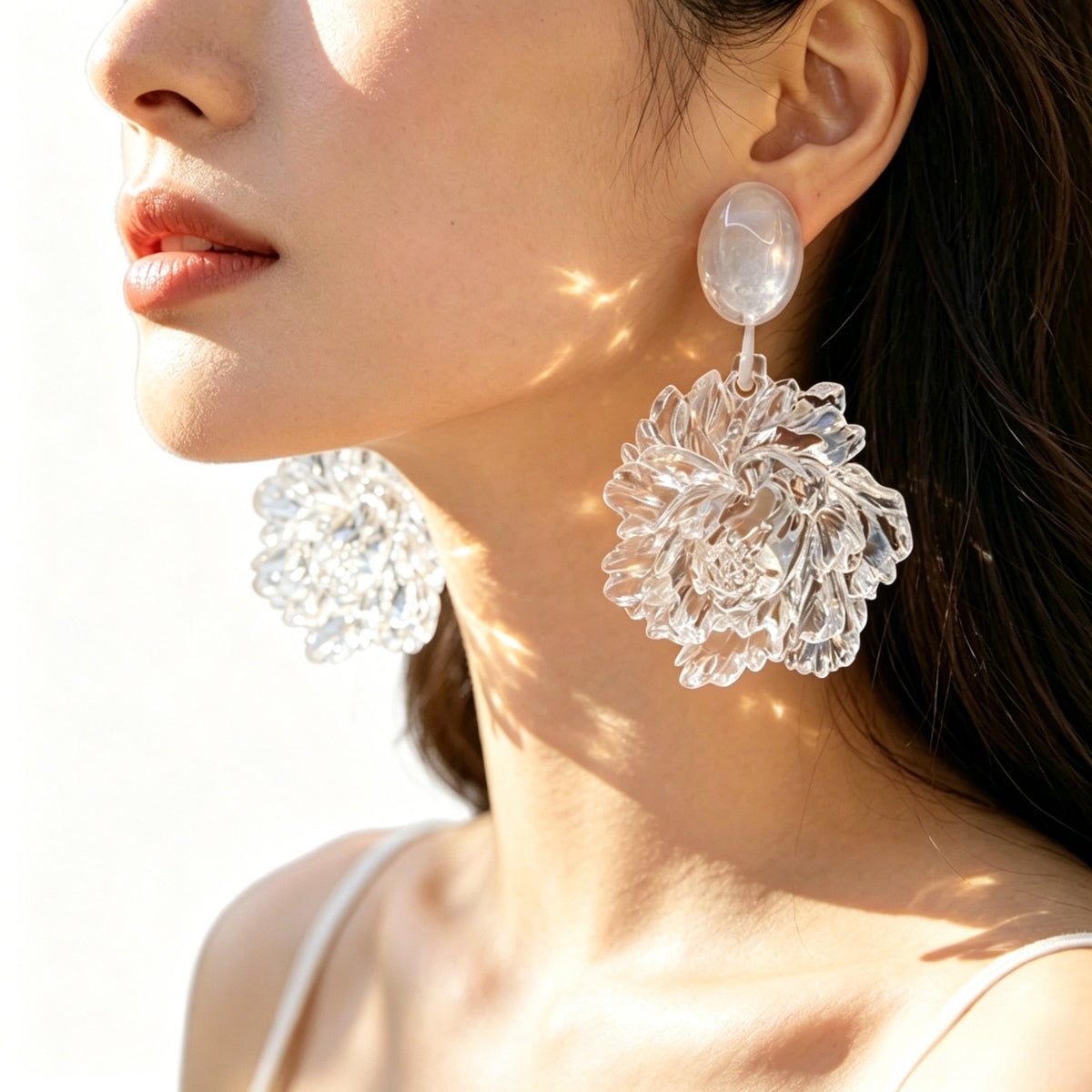 Romantic Clear Acrylic Peony Drop Earrings