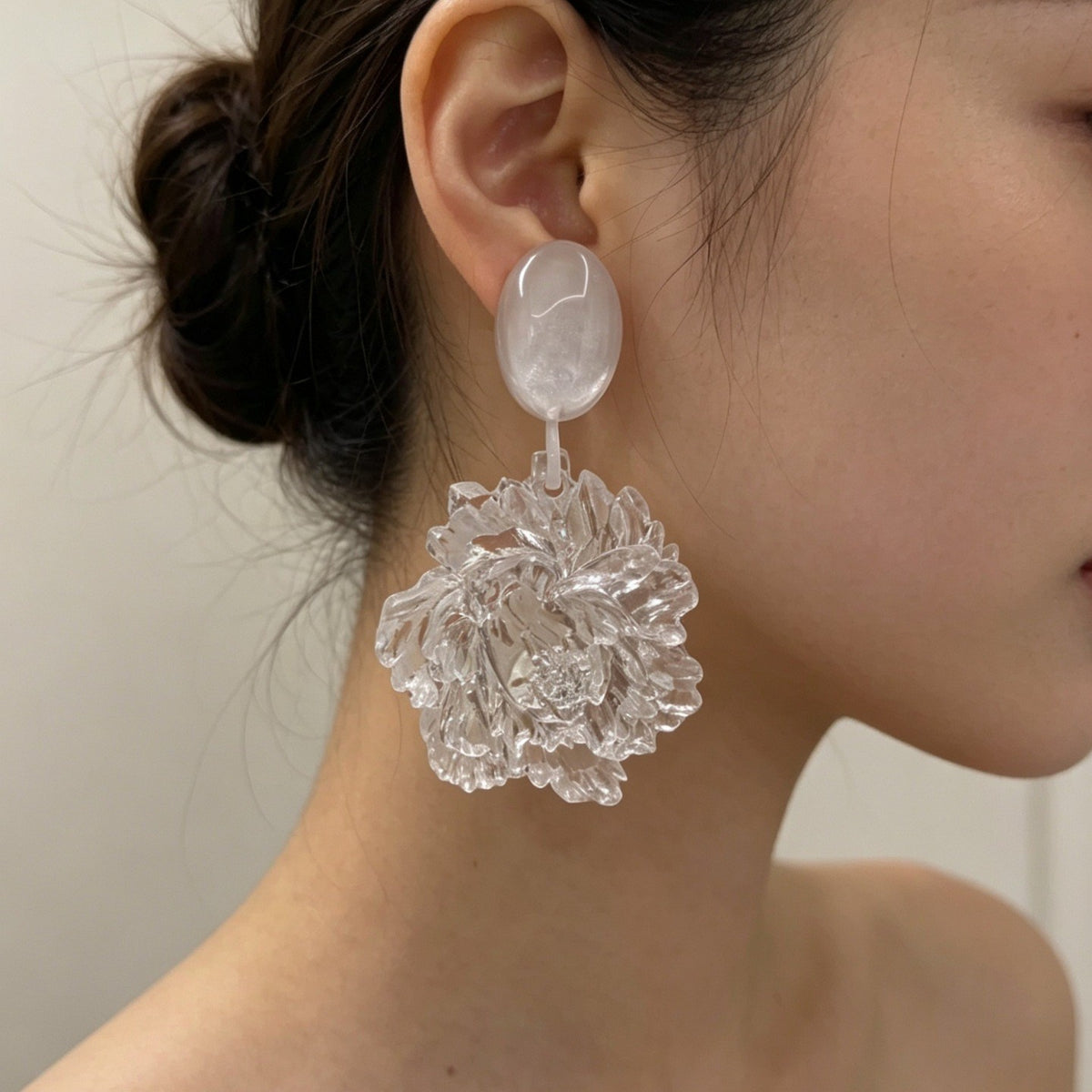 Romantic Clear Acrylic Peony Drop Earrings