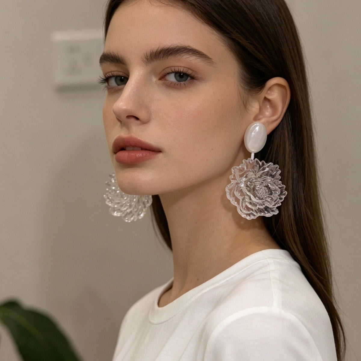 Romantic Clear Acrylic Peony Drop Earrings