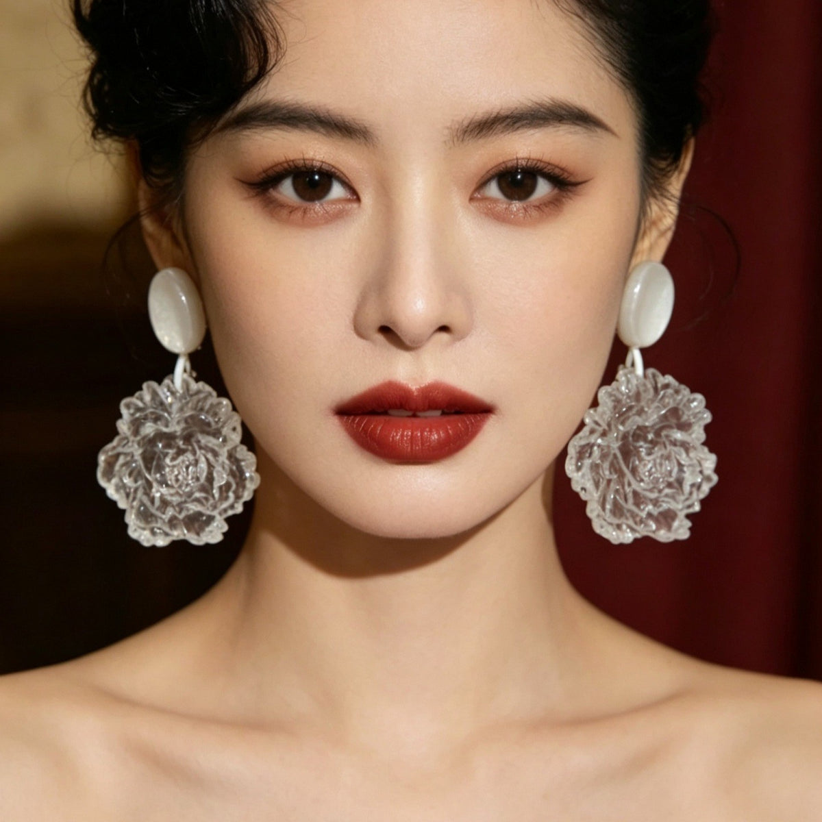 Romantic Clear Acrylic Peony Drop Earrings