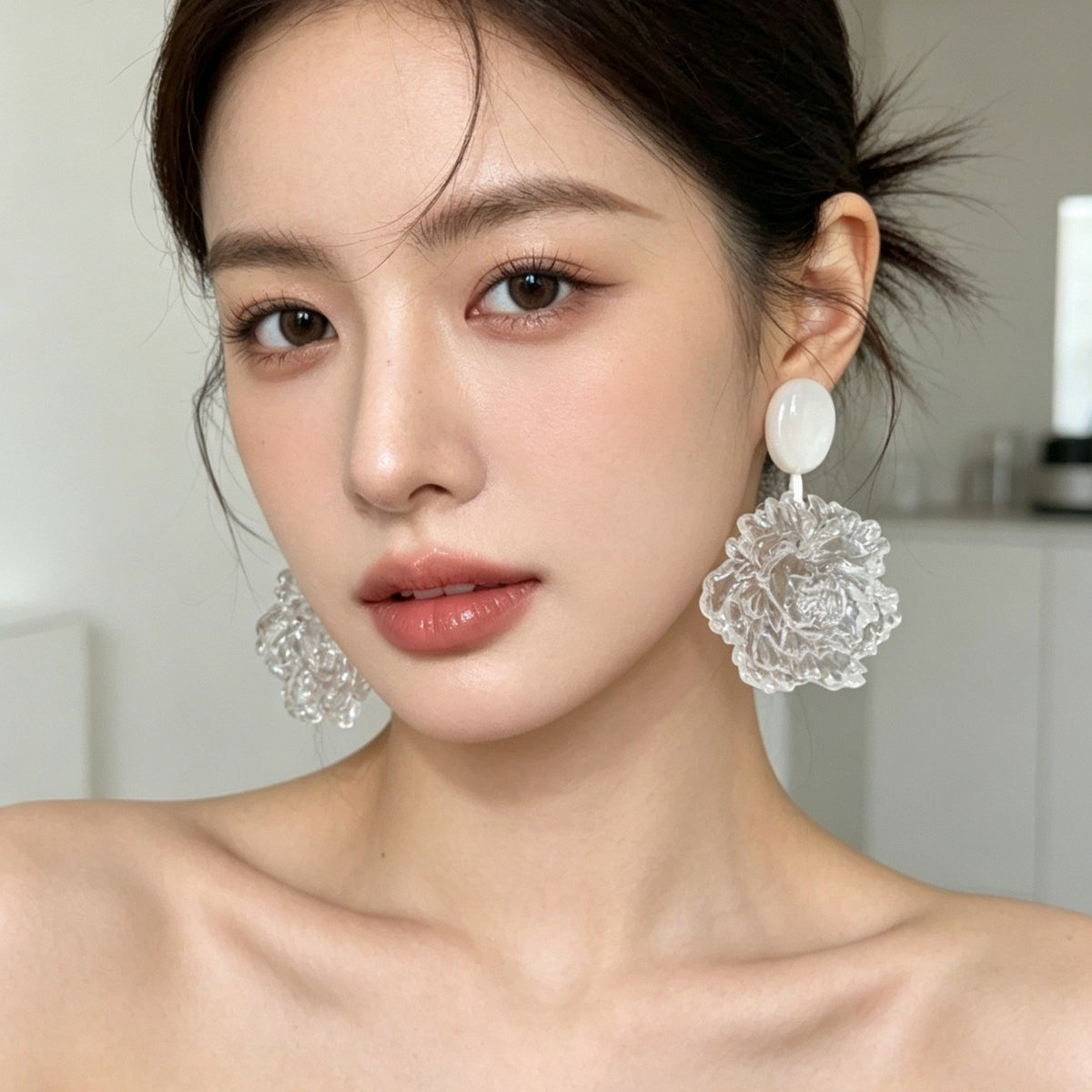 Romantic Clear Acrylic Peony Drop Earrings