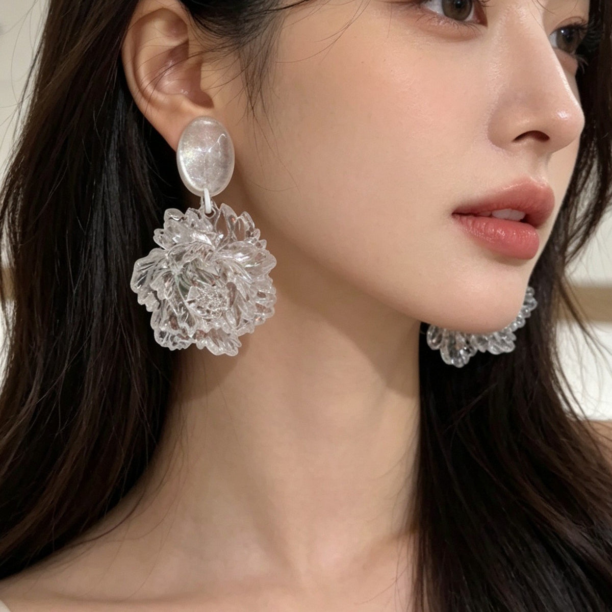 Romantic Clear Acrylic Peony Drop Earrings