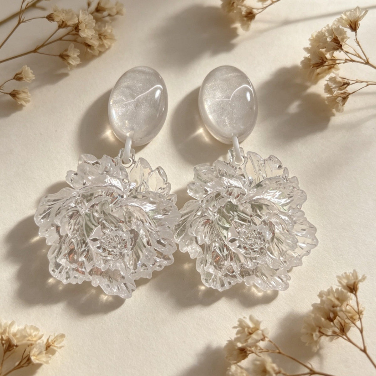 Romantic Clear Acrylic Peony Drop Earrings