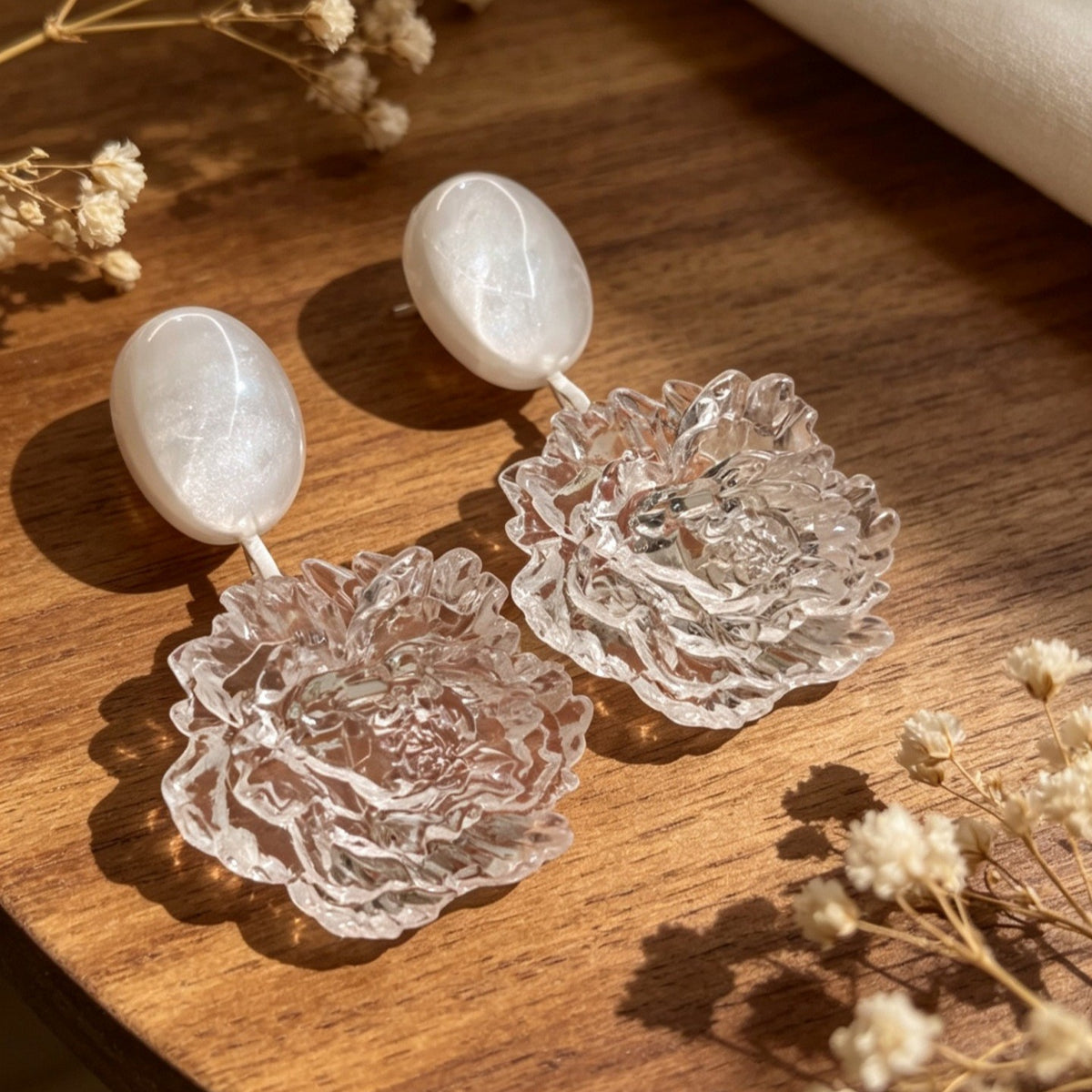 Romantic Clear Acrylic Peony Drop Earrings