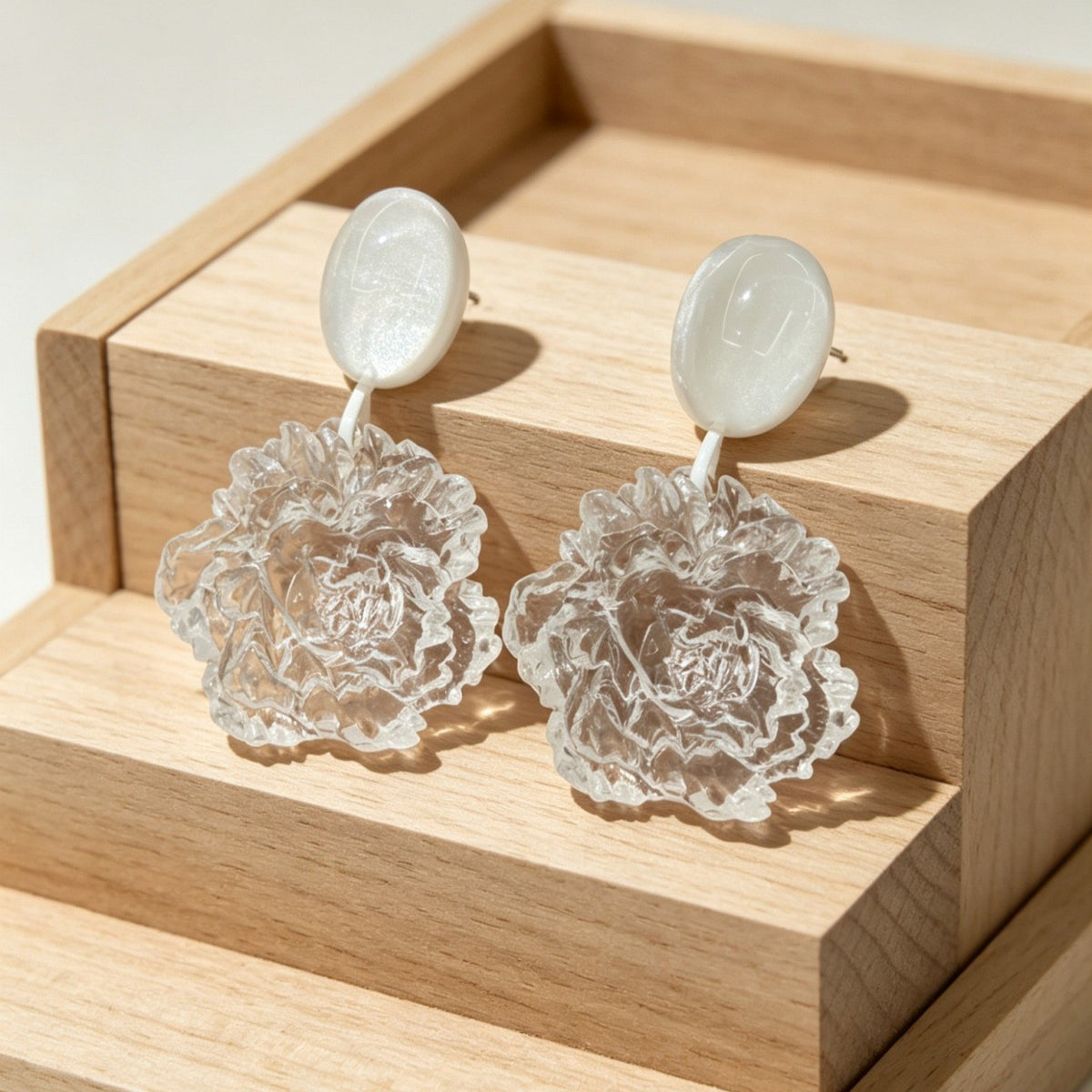 Romantic Clear Acrylic Peony Drop Earrings