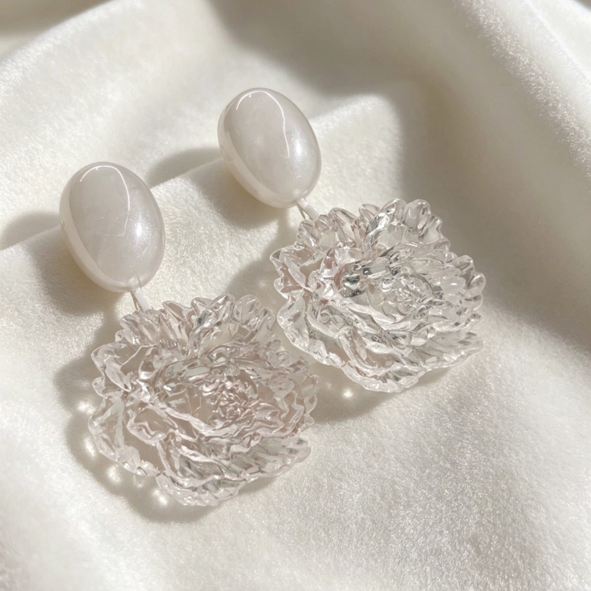 Romantic Clear Acrylic Peony Drop Earrings