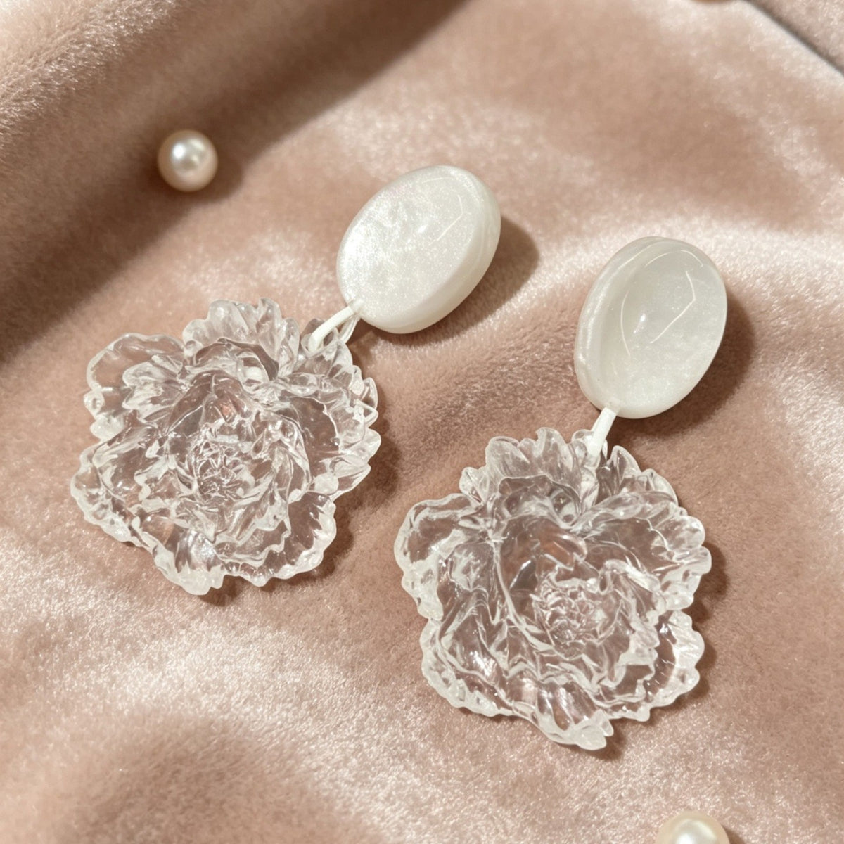 Romantic Clear Acrylic Peony Drop Earrings