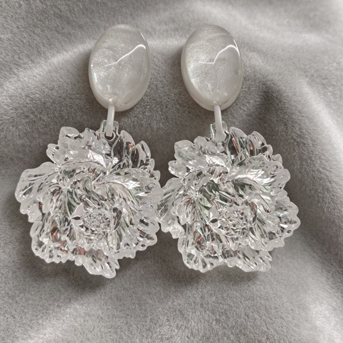 Romantic Clear Acrylic Peony Drop Earrings