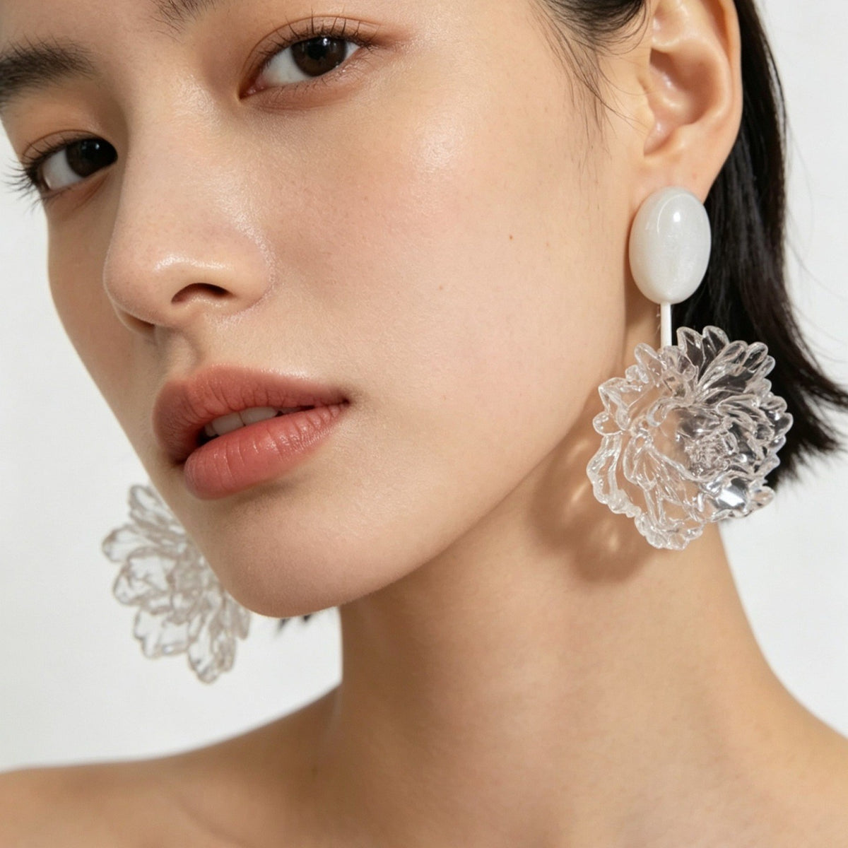 Romantic Clear Acrylic Peony Drop Earrings