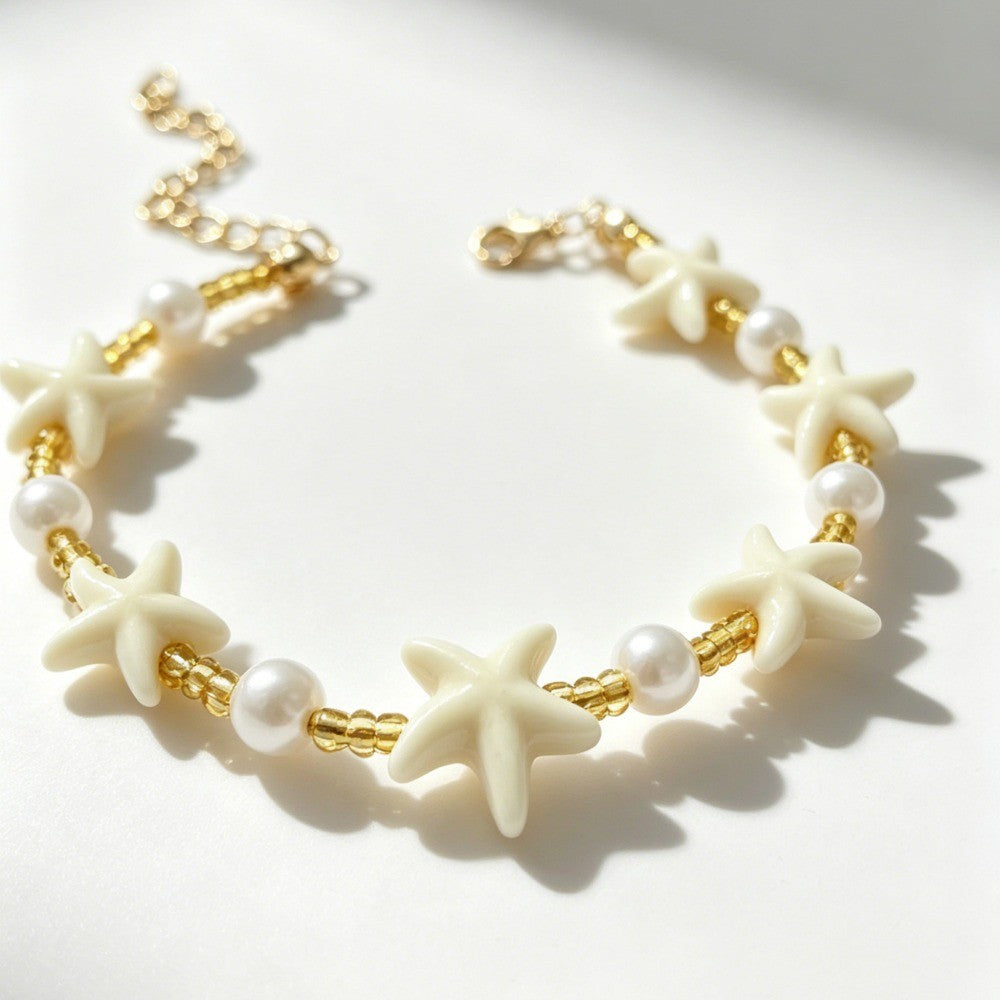 Boho Starfish Faux Pearl Anklet